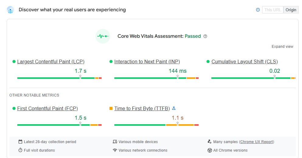 Core Web Vitals - Example - Top part - We Do Web SEO